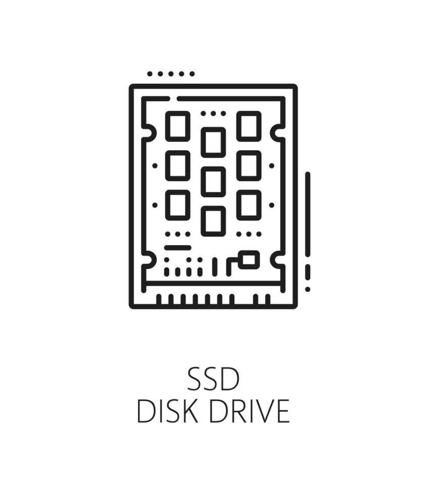 sSD disk kör linje ikon för dator pc hårdvara vektor