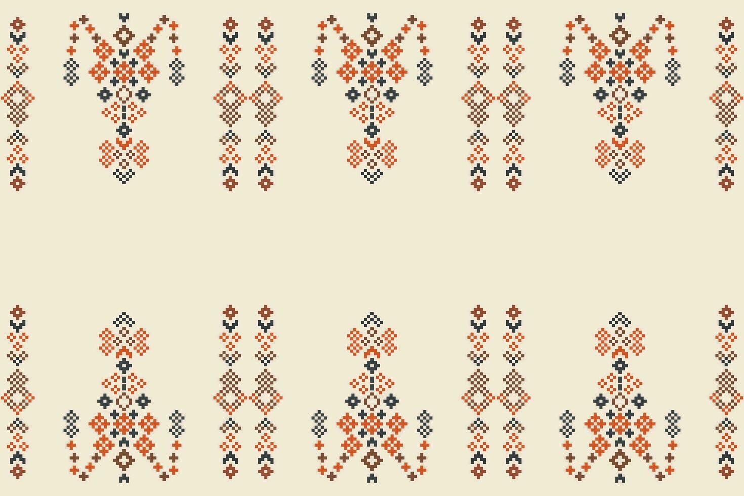 etnisk geometrisk tyg mönster korsa stitch.ikat broderi etnisk orientalisk pixel mönster brun grädde bakgrund. abstrakt, vektor, illustration. textur, kläder, ram, motiv, siden tapet. vektor