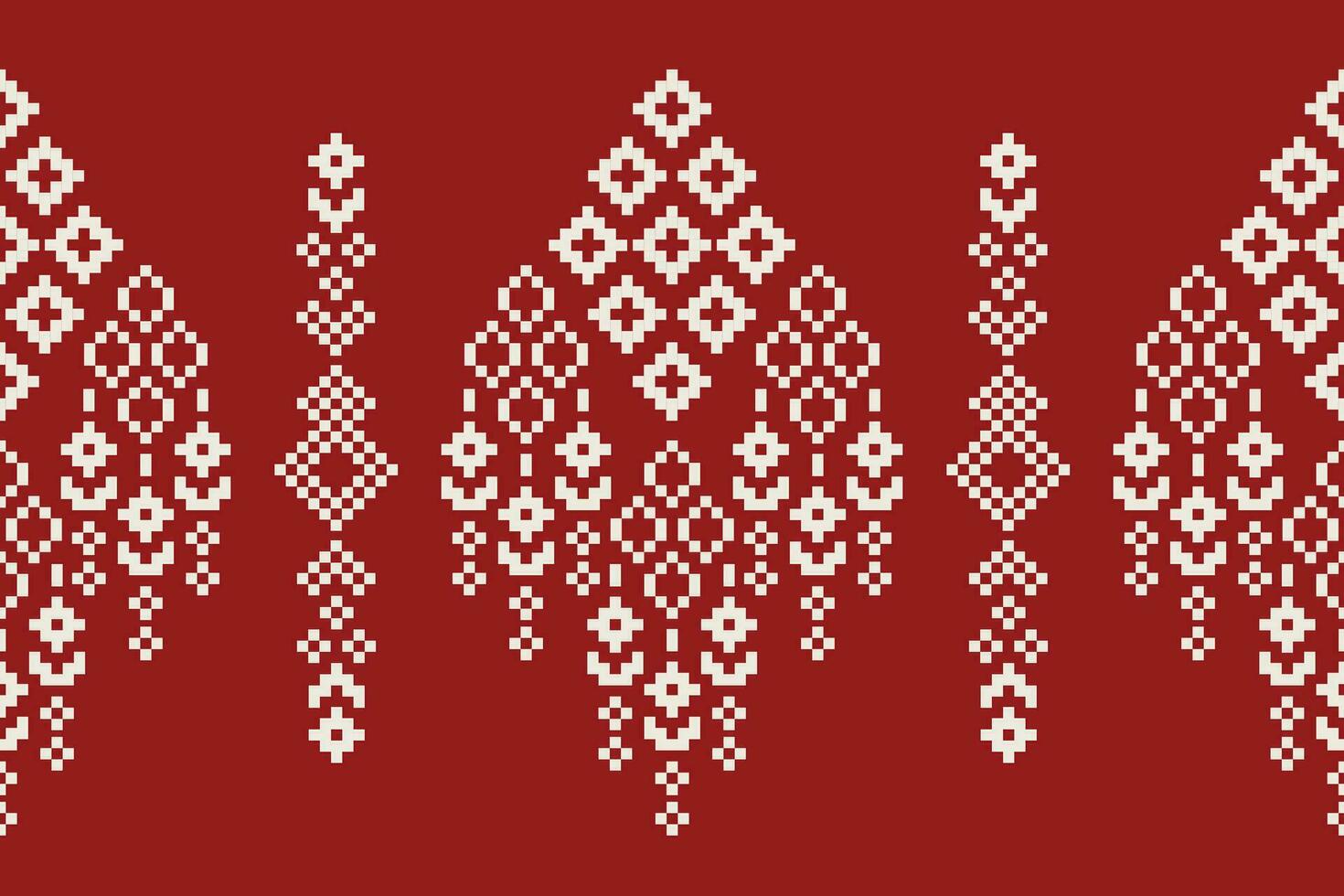 ethnisch geometrisch Stoff Muster Kreuz Stich.ikat Stickerei ethnisch orientalisch Pixel Muster rot Weihnachten Tag Hintergrund. abstrakt, vektor, illustration. Textur, Rahmen, Dekoration, Motive, Seide Hintergrund. vektor