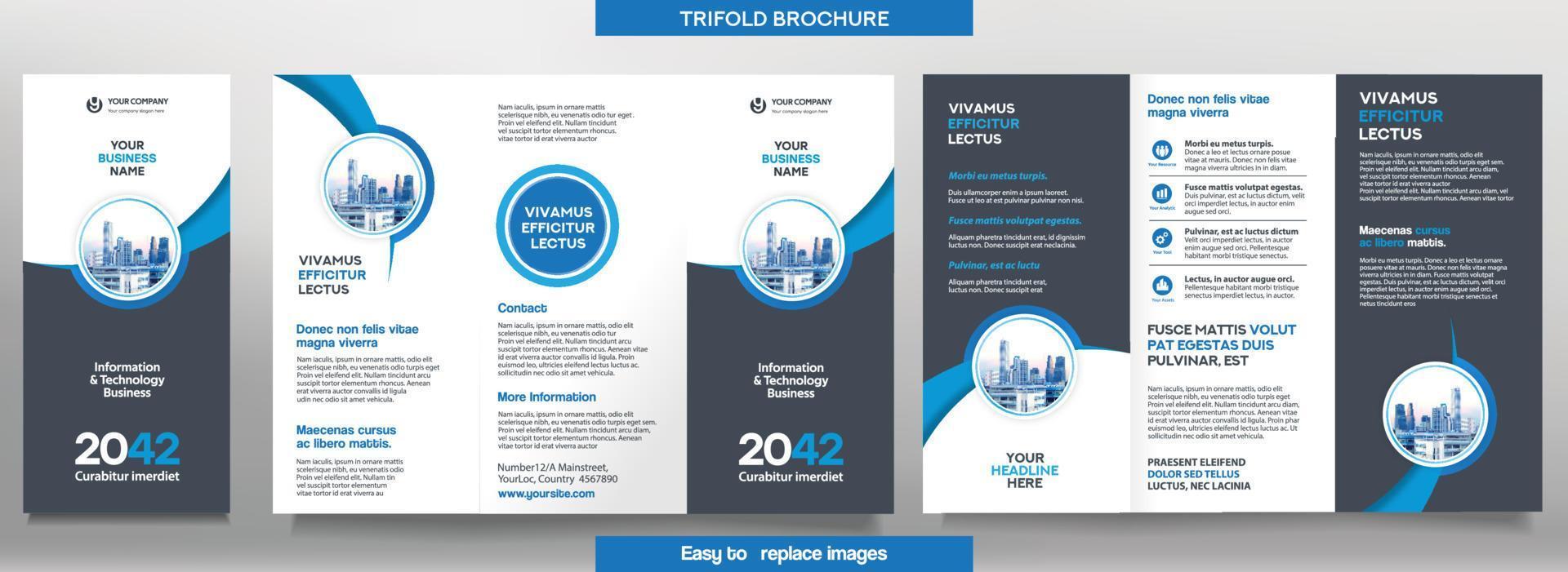 Business-Broschüren-Vorlage im dreifach gefalteten Layout. Corporate-Design-Broschüre mit austauschbarem Bild. vektor