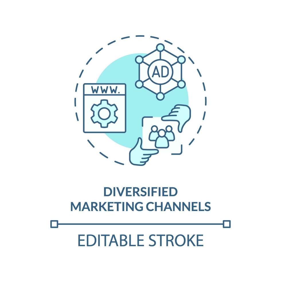 2d editierbar Blau diversifiziert Marketing Kanäle Symbol, monochromatisch isoliert Vektor, dünn Linie Illustration Darstellen landwirtschaftlich Cluster. vektor