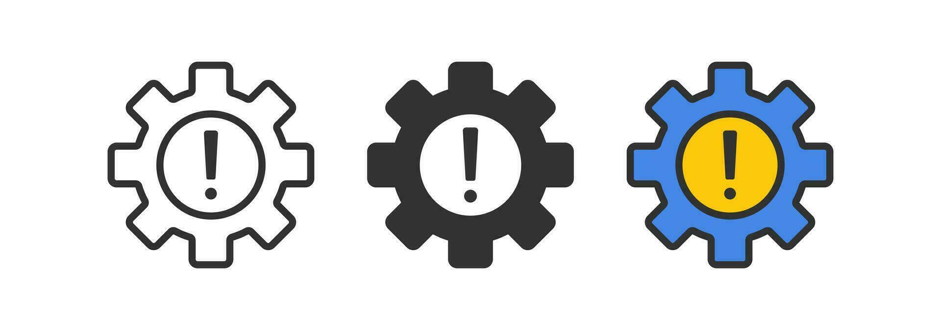 Ausrüstung Error Symbol. System Fehler Symbol. technisch Warnung Zeichen. Ausruf Kennzeichen Symbole. Beachtung warnen Ärger Arbeit Symbole. Schwarz, Blau, Gelb Farbe. Vektor unterzeichnen.