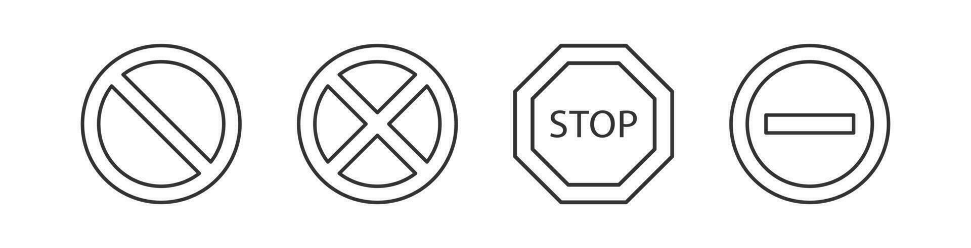 halt Symbol. der Verkehr Zeichen. verboten Symbol. Straße Symbole. Warnung Symbole. schwarz Farbe. Vektor isoliert unterzeichnen.