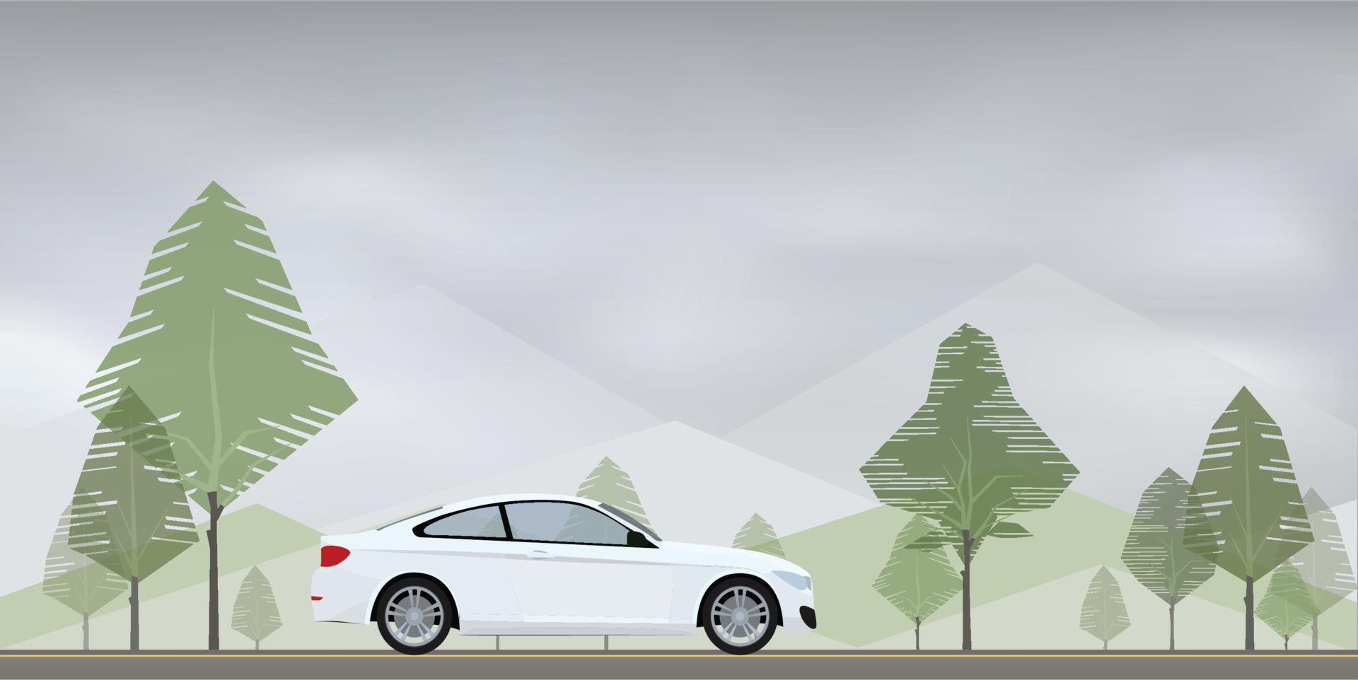 Auto auf der Straße mit grünem Naturraumhintergrund. Vektor. vektor