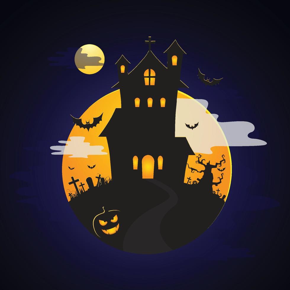 Fröhliche Halloween-Feier mit Nacht und gruseligem Schloss vektor