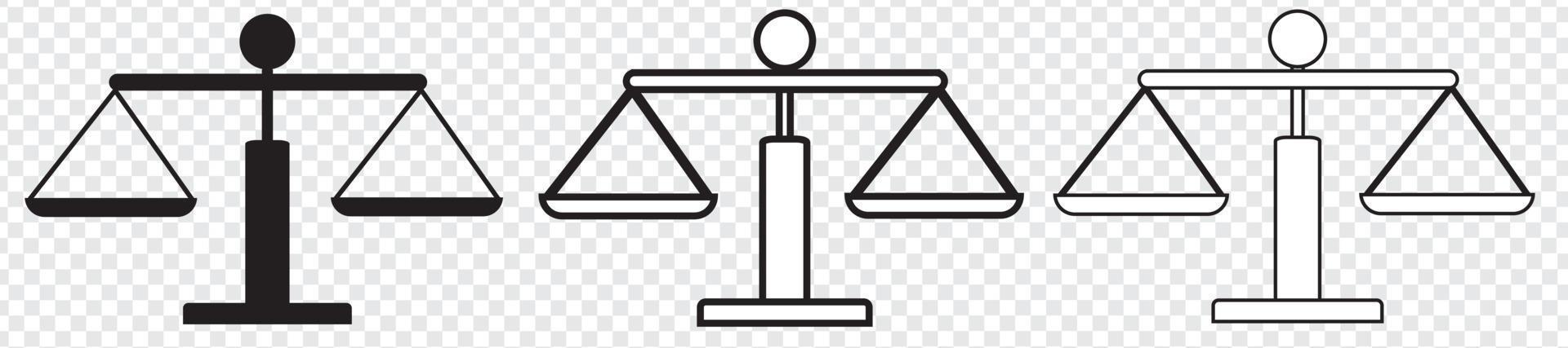 Skala-Icon-Set, Gerechtigkeitsskalen-Symbol, Gesetzesskala, Vektorillustration vektor