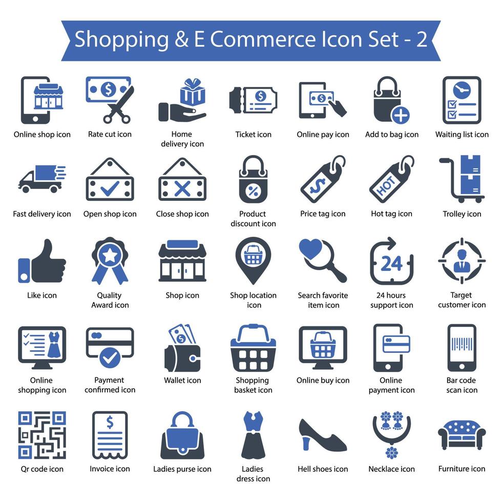 shopping och e -handel ikonuppsättning 2 vektor