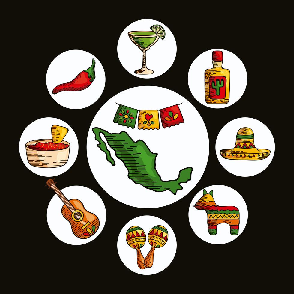 mexikanska ikoner runt vektor