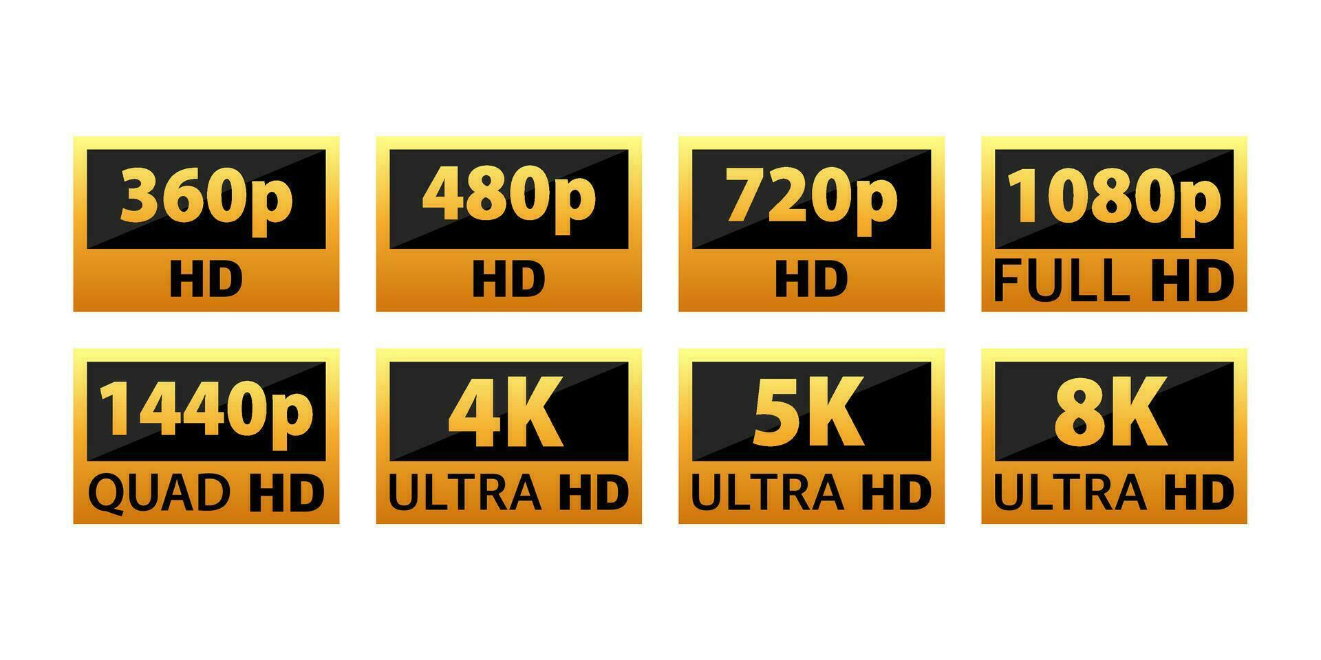 video och TV storlek upplösning sd, hd, ultra hd, 4k, 8 K. skärm visa upplösning. vektor