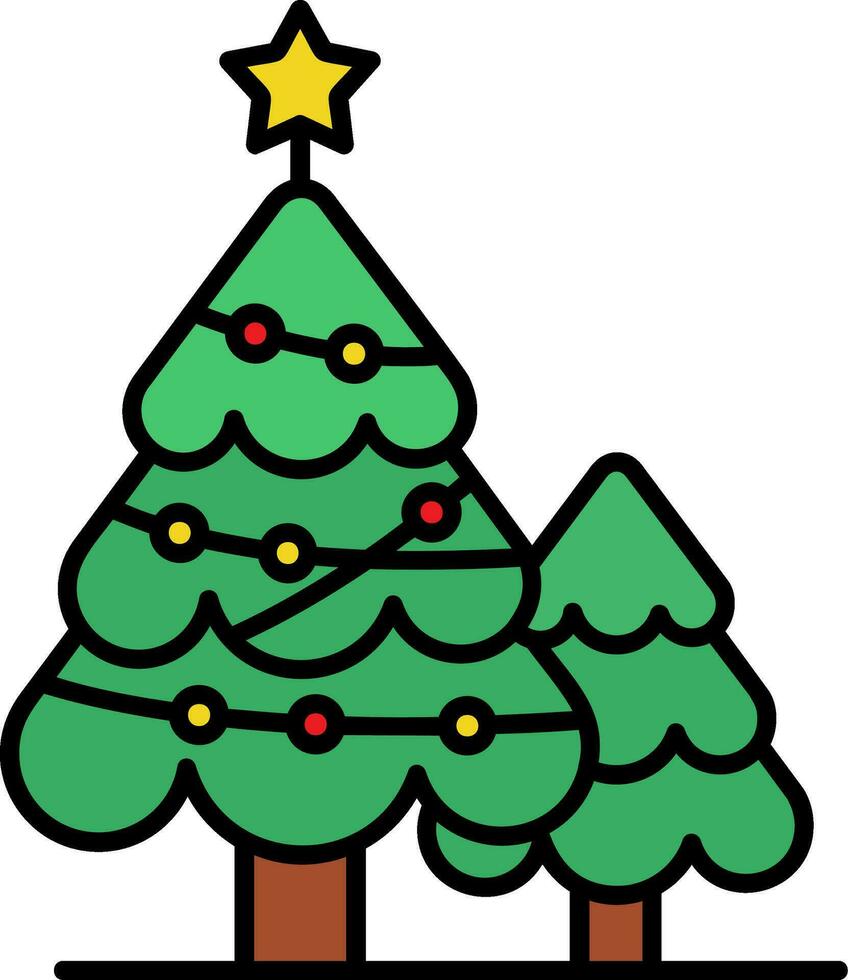 jul träd linje fylld ikon vektor