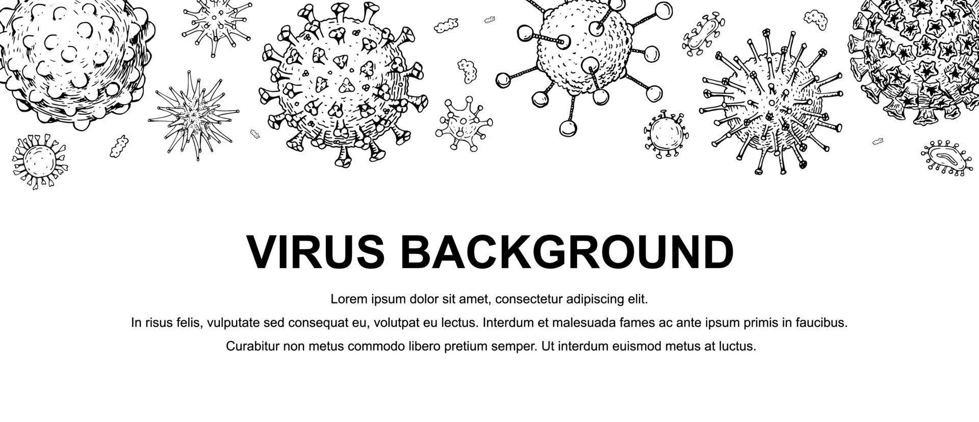 Virusbanner mit handgezeichneten Designelementen. Mikroskop-Virus hautnah. Vektorillustration im Skizzenstil. covid-2019 vektor