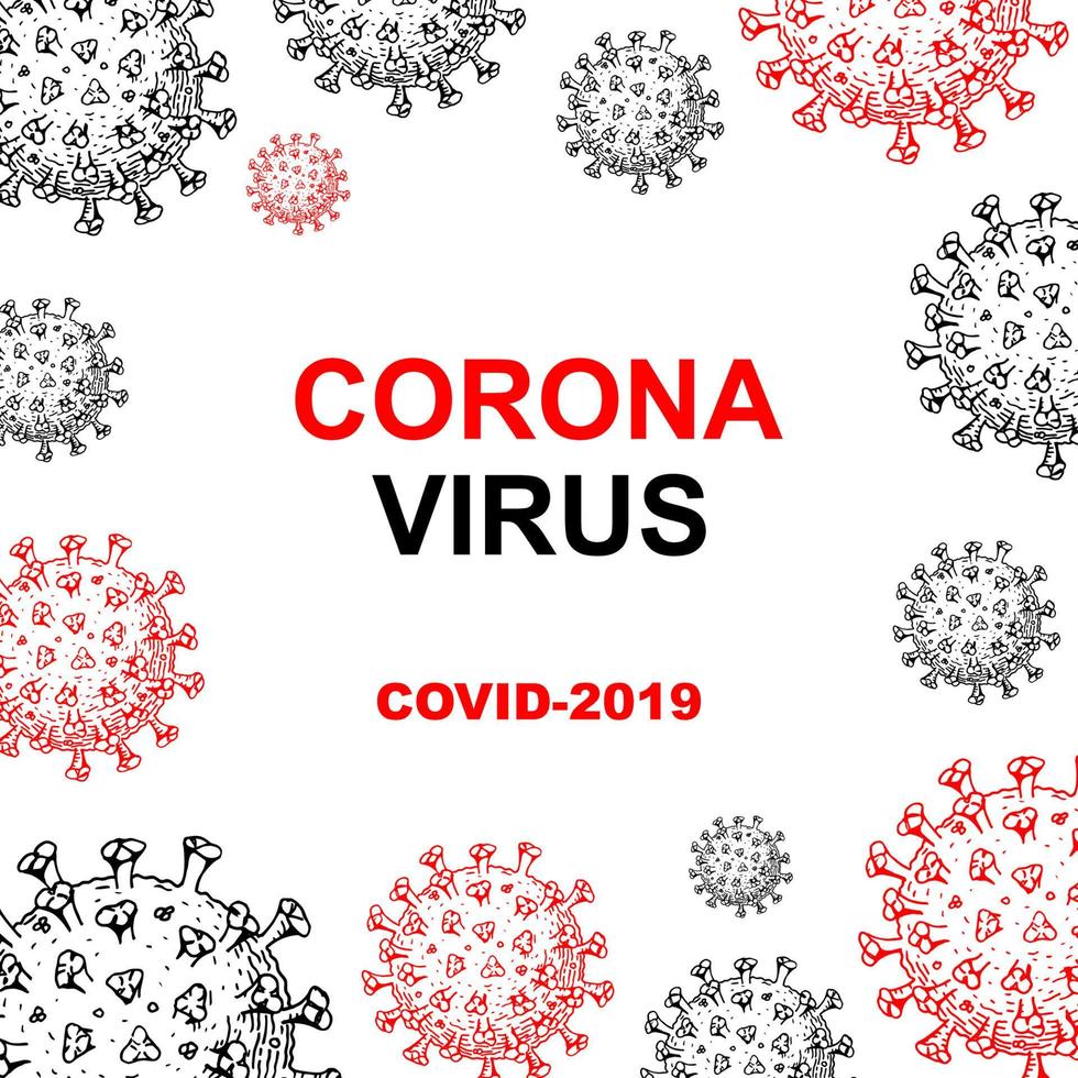 Coronavirus-Konzept mit handgezeichneten Designelementen. Mikroskop-Virus hautnah. Vektorillustration im Skizzenstil. covid-2019 vektor