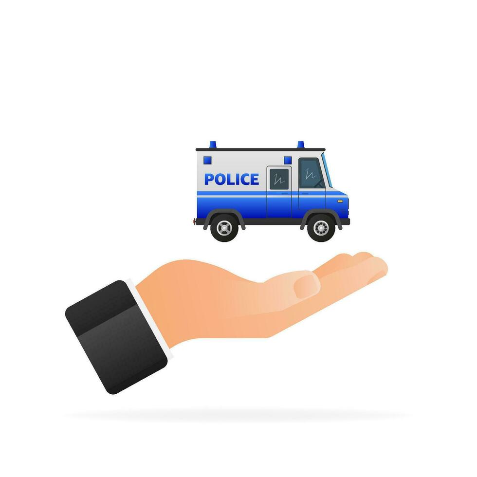vektor illustration mall. polis lastbil med hand.