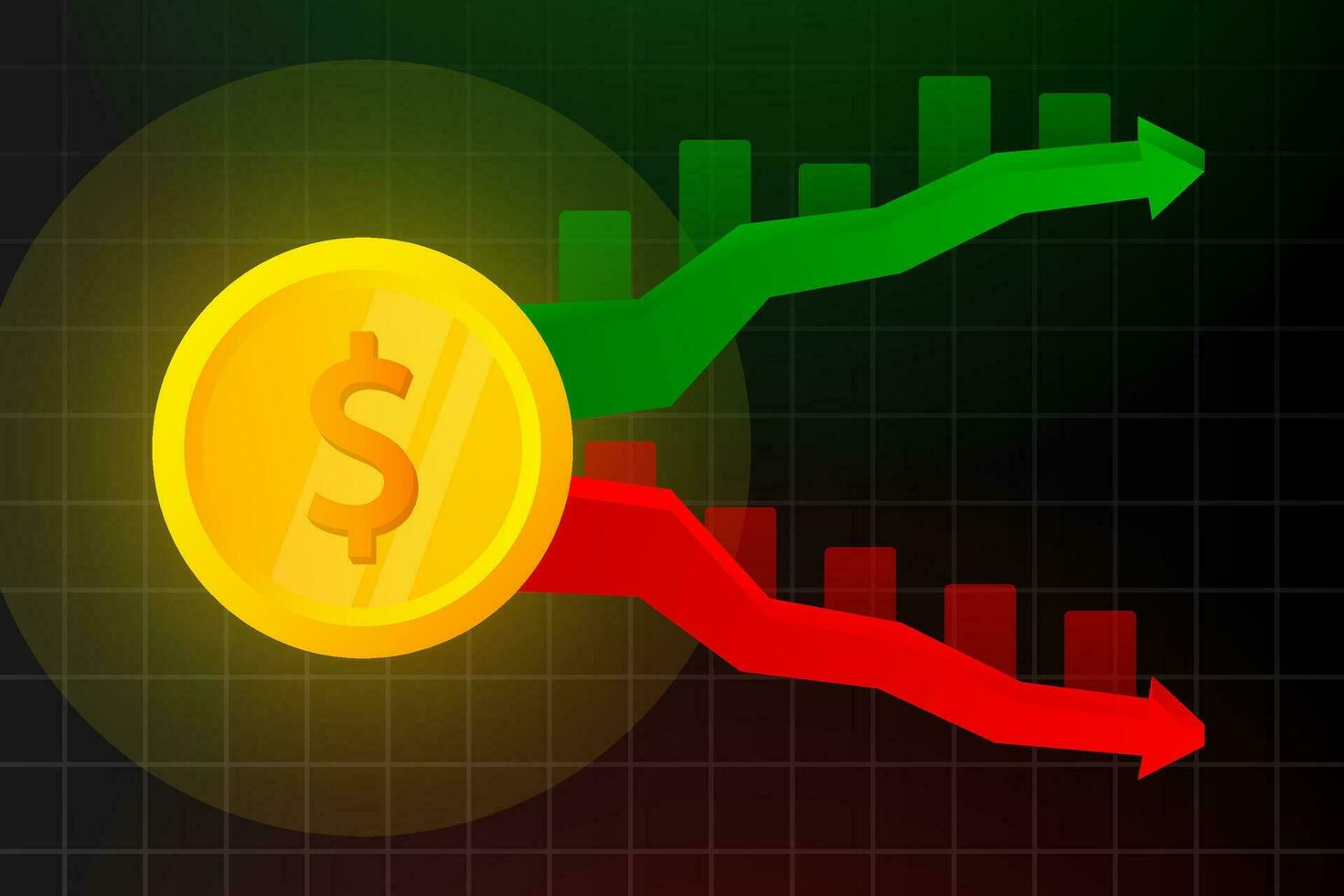 dollar upp och ner, stock uppkopplad handel. teknisk analys ljusstake Diagram. stock utbyten index vektor