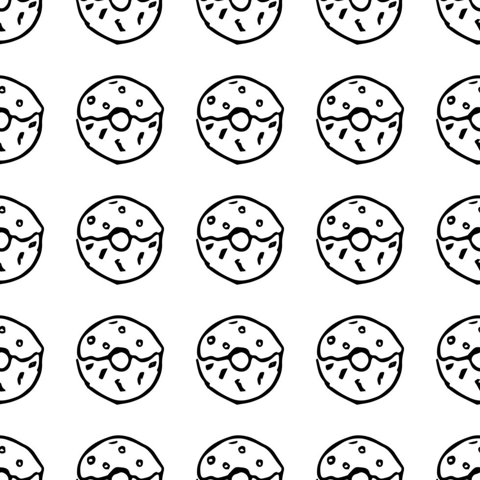 nahtloses Muster mit Donuts. Doodle-Vektor mit Donuts-Symbolen auf weißem Hintergrund. vektor