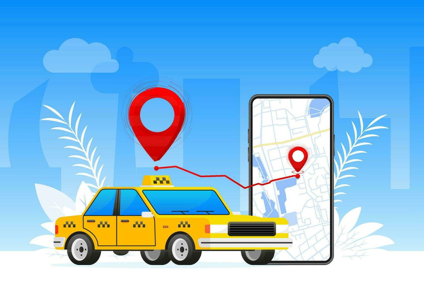 Taxi Handy, Mobiltelefon Anwendung. Taxi Service. bestellen online. Vektor Lager Illustration.