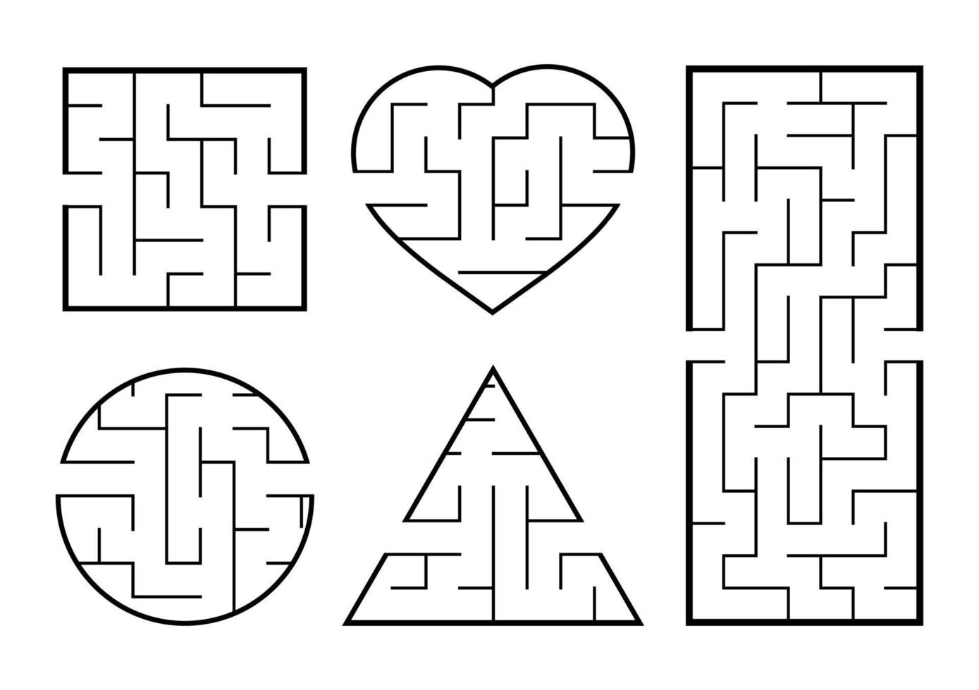 eine Reihe von Labyrinthen. Spiel für Kinder. Puzzle für Kinder. Labyrinth Rätsel. den richtigen Weg finden. Vektor-Illustration. vektor
