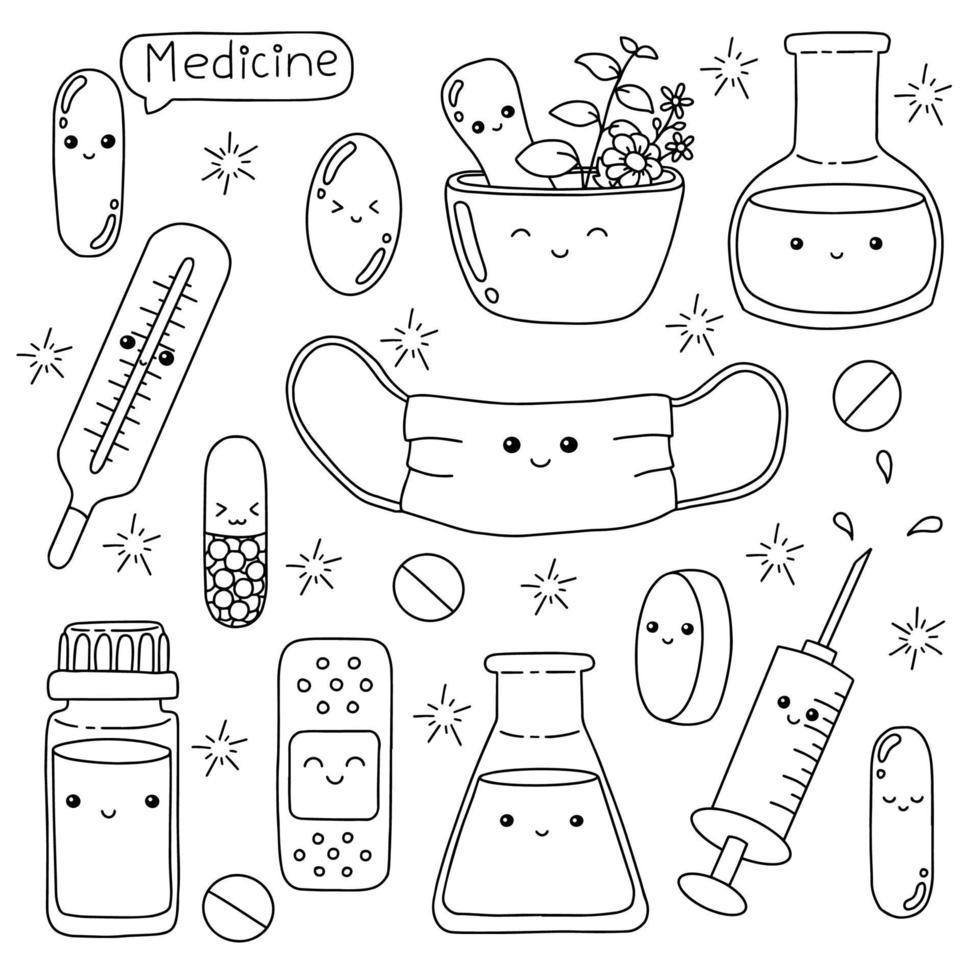 medicin tema. målarbok för barn. tecknad stil karaktär. vektor illustration isolerad på vit bakgrund.