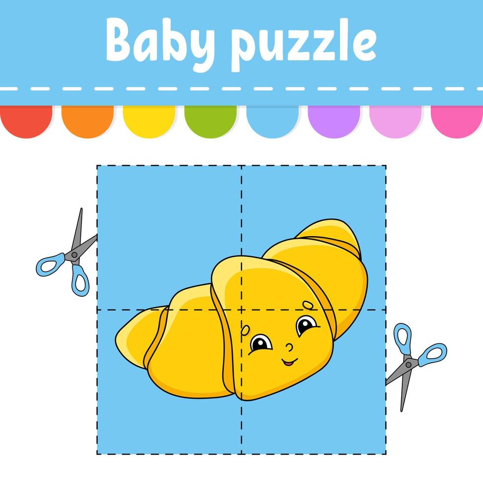 Baby-Puzzle. leichtes Niveau. Flash-Karten. schneiden und spielen. Arbeitsblatt zur Farbaktivität. Spiel für Kinder. Zeichentrickfigur. vektor