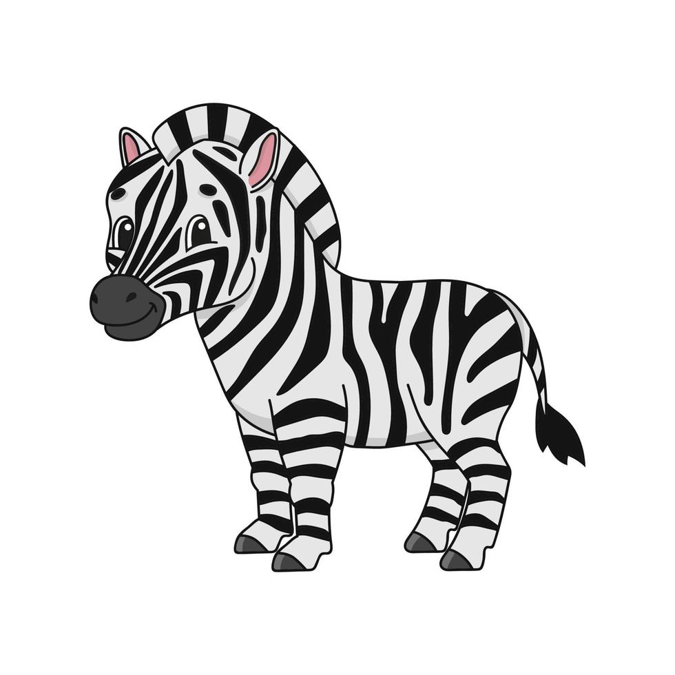 zebra. söt platt vektorillustration i barnslig tecknad stil. rolig karaktär. isolerad på vit bakgrund. vektor