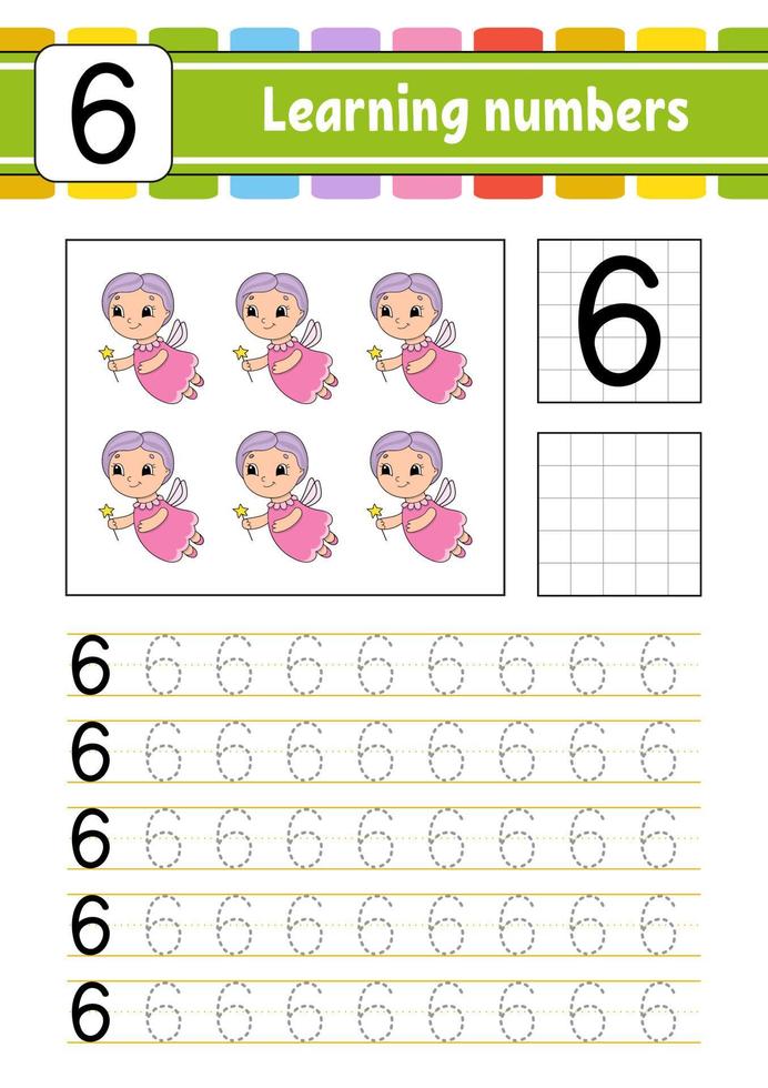 spåra och skriva. handstil. lära sig siffror för barn. utbildning utvecklar kalkylblad. aktivitetssida. spel för småbarn och förskolebarn. isolerad vektorillustration i söt tecknad stil. vektor