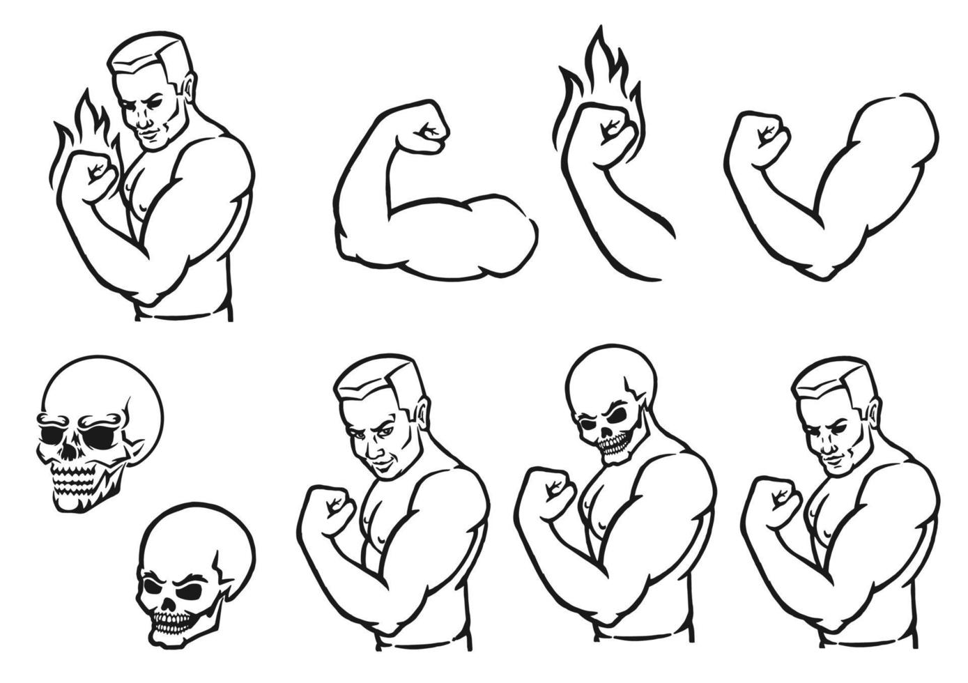 manlig kroppsbyggare som böjer sina biceps. kontur silhuett. designelement. vektor illustration isolerad på vit bakgrund. mall för böcker, klistermärken, affischer, kort, kläder.