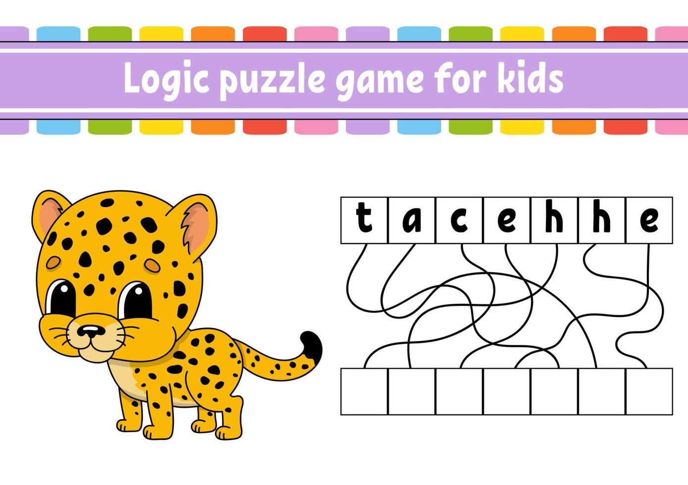 Logik-Puzzle-Spiel. Wörter lernen für Kinder. finde den versteckten Namen. Arbeitsblatt zur Bildungsentwicklung. Aktivitätsseite für Englisch lernen. Spiel für Kinder. isolierte Vektor-Illustration. Cartoon-Stil. vektor