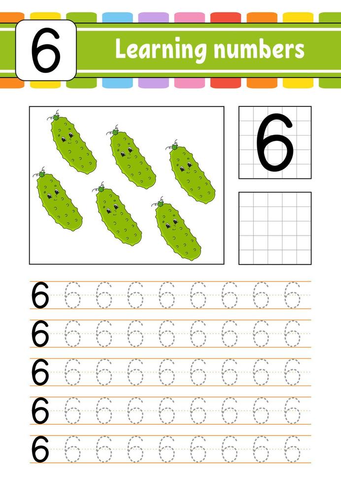 spåra och skriva. handstil. lära sig siffror för barn. utbildning utvecklar kalkylblad. aktivitetssida. spel för småbarn och förskolebarn. isolerad vektorillustration i söt tecknad stil. vektor