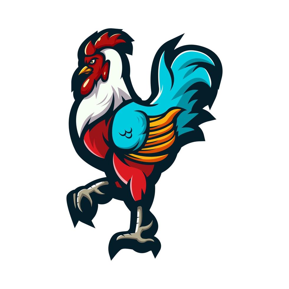 Huhn Hahn Maskottchen Logo Design Illustration Vektor isoliert auf weißem Hintergrund