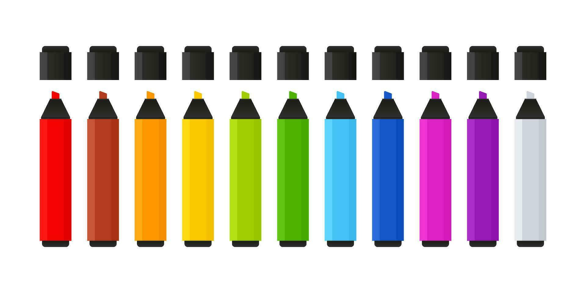 färgrik markör pennor uppsättning. stryknings penna för skola eller barn vektor
