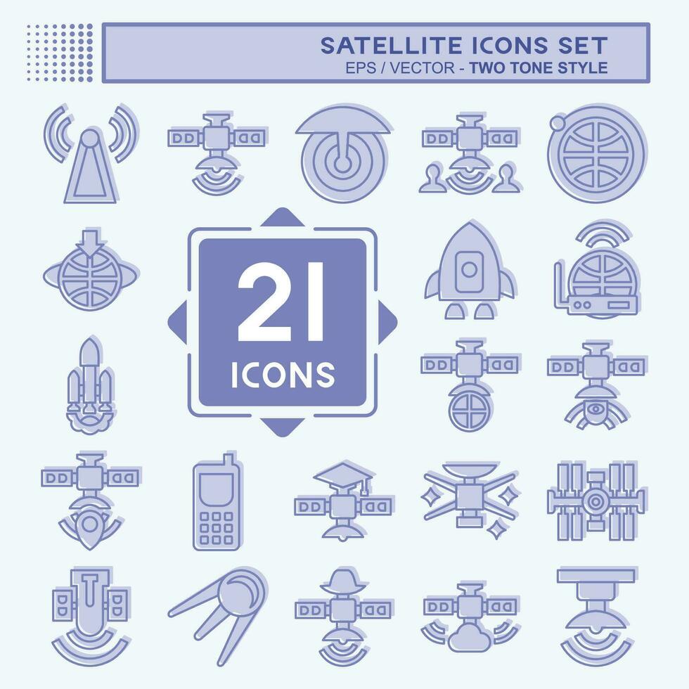 ikon uppsättning satellit. relaterad till Plats symbol. två tona stil. enkel design redigerbar. enkel illustration vektor