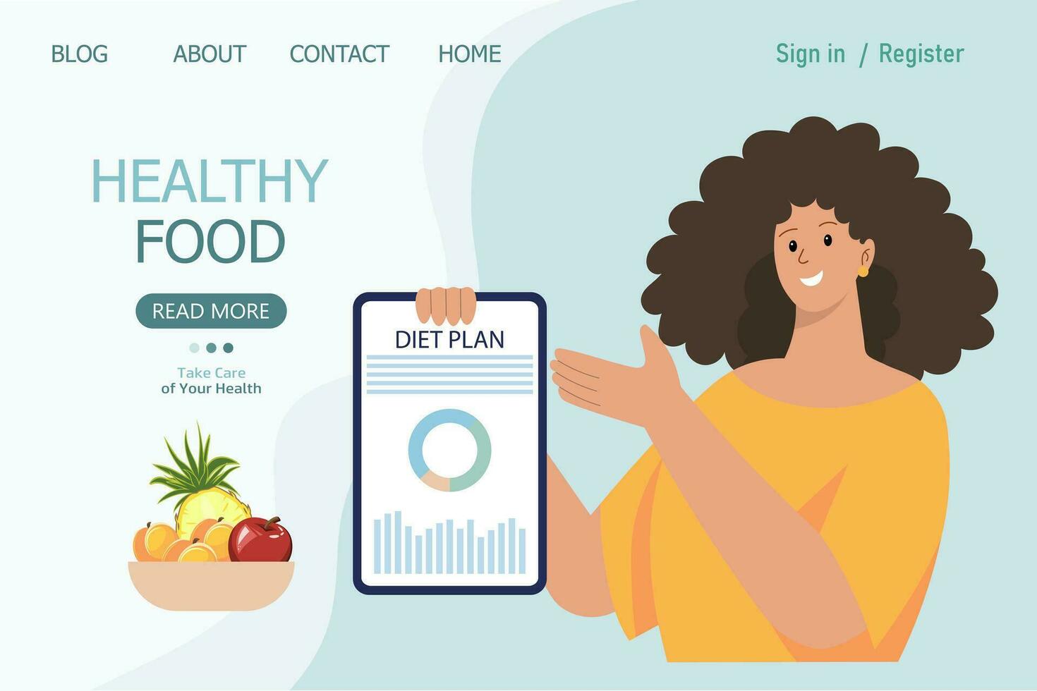 kvinna läkare dietist med diet planen på de telefon. friska mat medicinsk begrepp. tecknad serie illustration, vektor