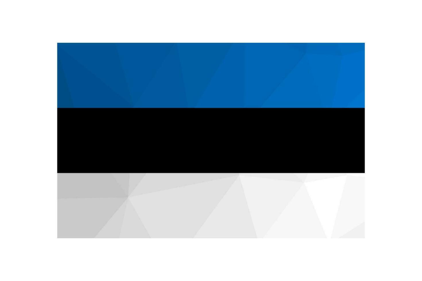 vektor isolerat illustration. nationell estniska flagga med tricolor av blå, svart, vit. officiell symbol av estland. kreativ design i låg poly stil med triangel- former. lutning effekt.