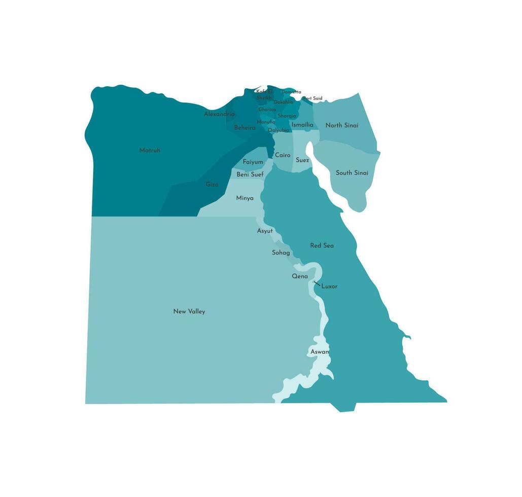 Vektor isoliert Illustration von vereinfacht administrative Karte von Ägypten. Grenzen und Namen von das Regionen. bunt Blau khaki Silhouetten.