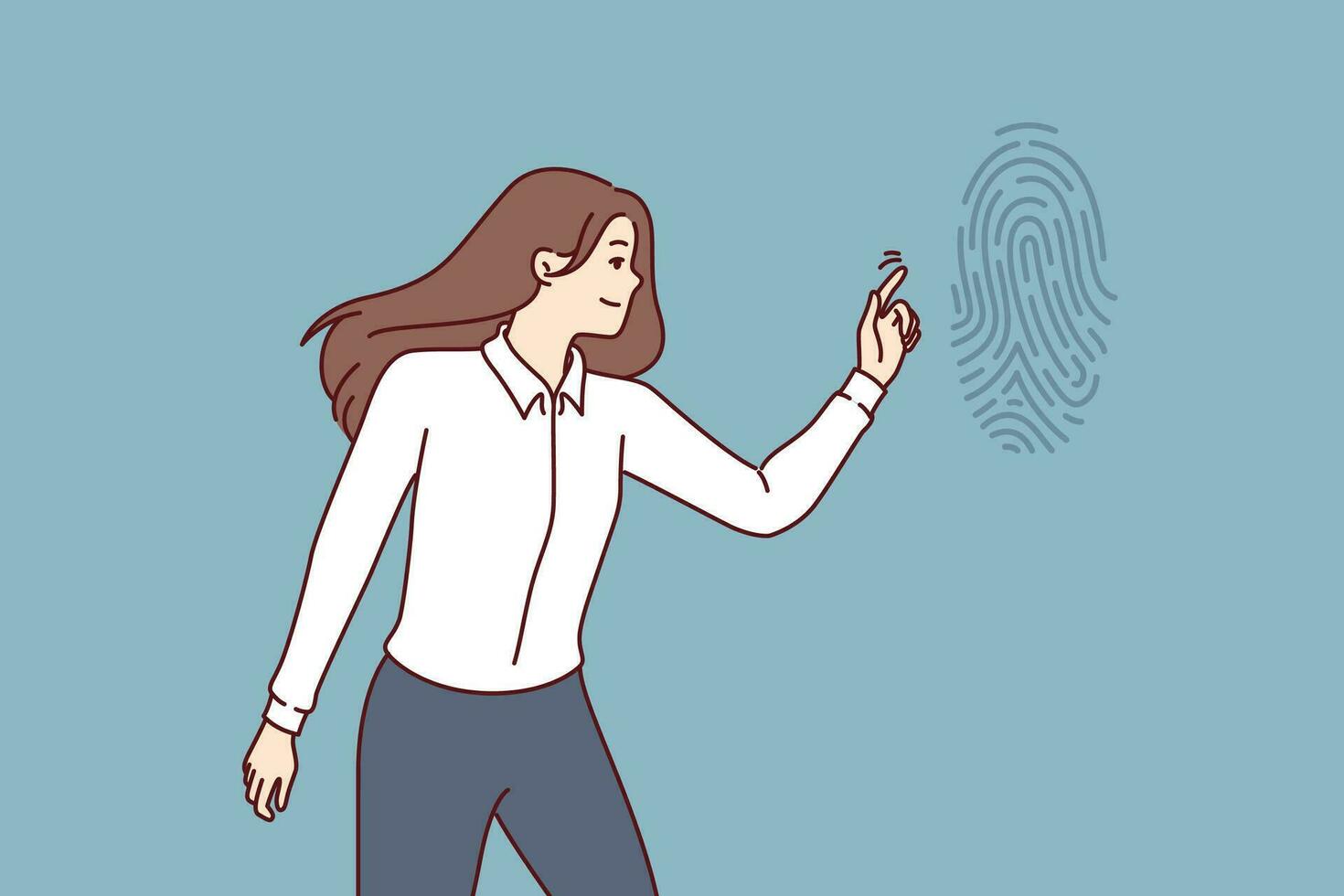 företag kvinna genomgår fingeravtryck autentisering till bekräfta säkerhet av utför kritisk insatser vektor