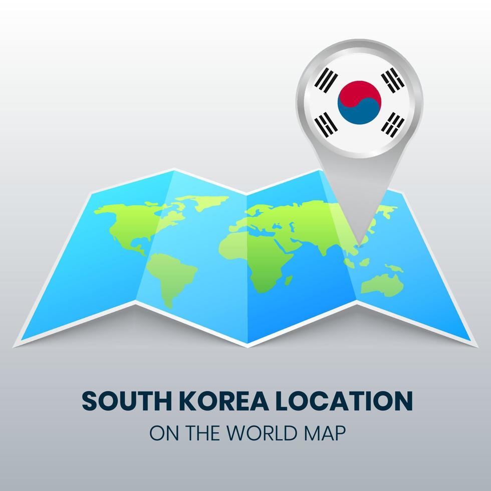 Standortsymbol von Südkorea auf der Weltkarte, runde Stecknadelsymbole von Südkorea vektor