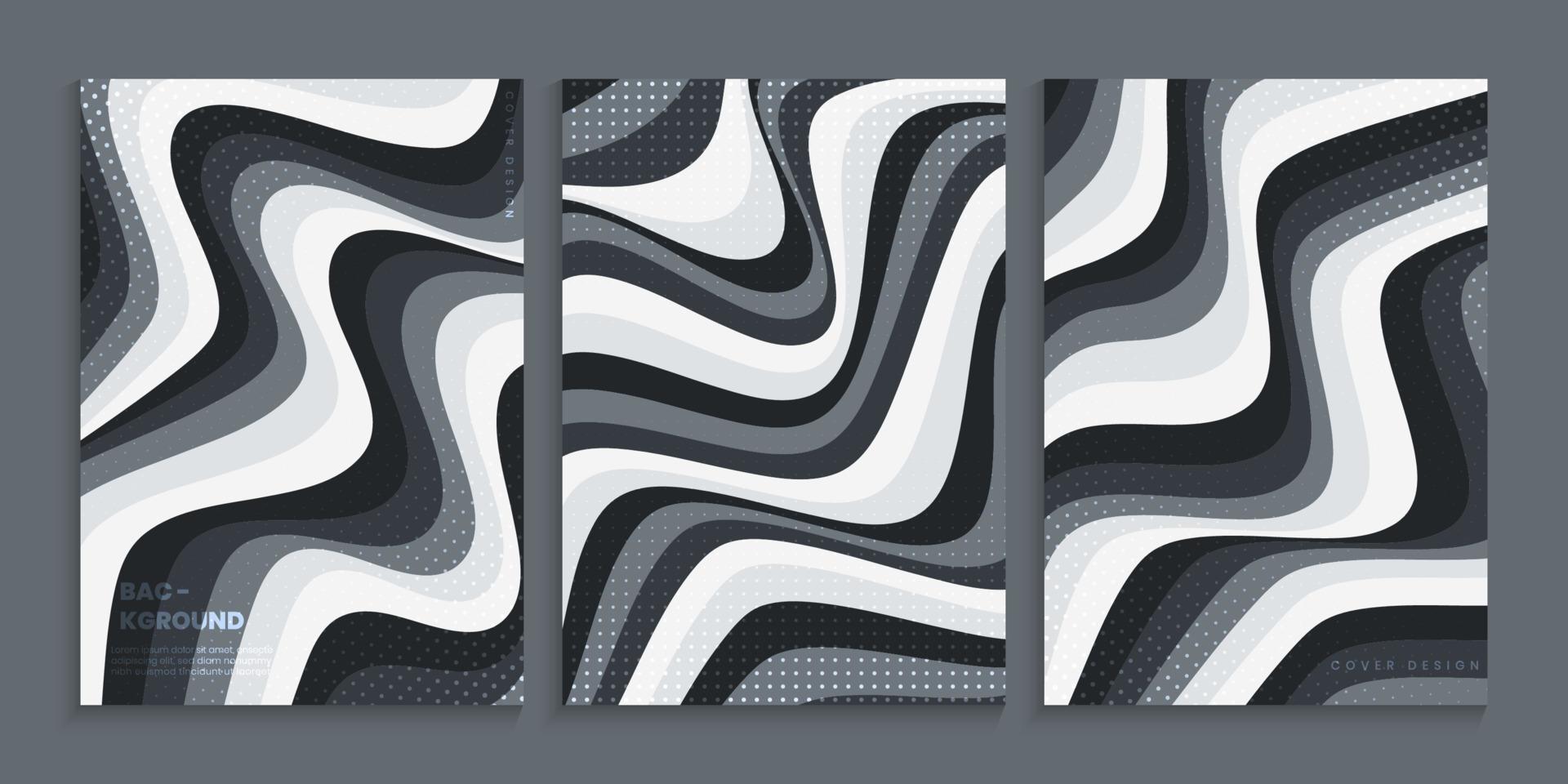 omslagsdesignkollektion med vågiga former i grå lutning vektor