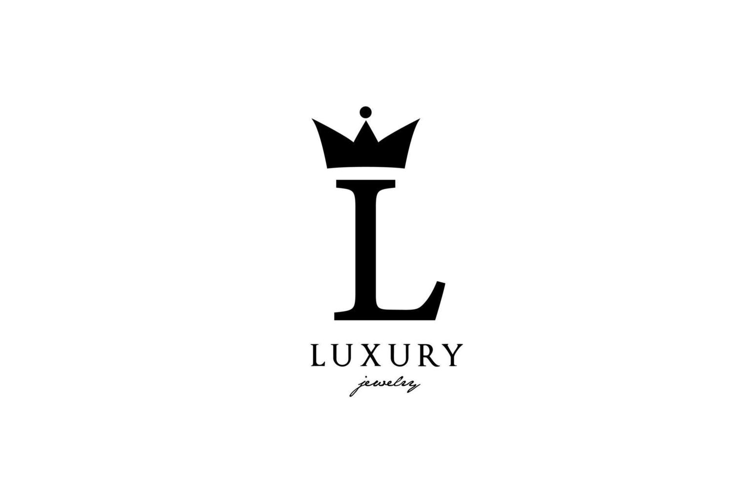 l alfabetet brev logotyp ikon i svart och vit färg. kreativ design med kungskrona för lyx- eller modeföretag och företag vektor