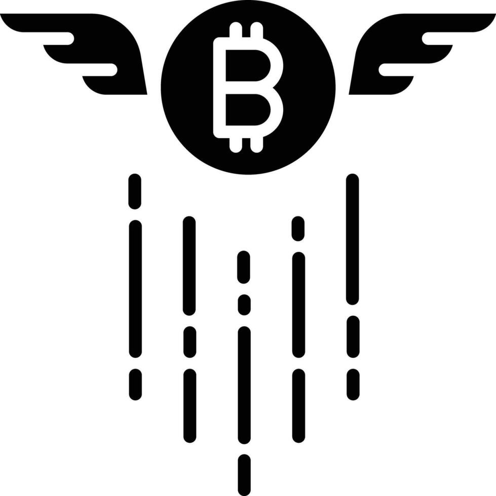 Bitcoin fliegen Flügel solide und Glyphe Vektor Illustration