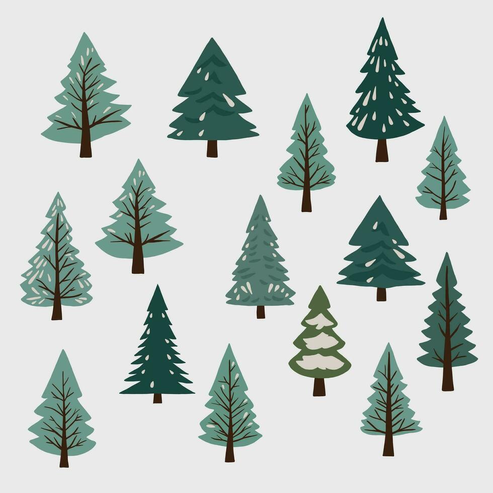 Kiefer Bäume freihändig Zeichnung eben Design. vektor