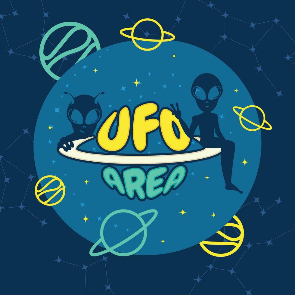 söt tecknad serie utomjording UFO klistermärke vektor