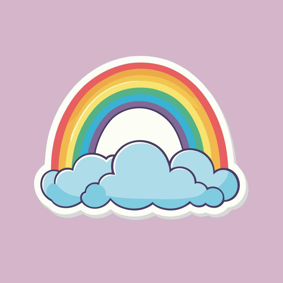 regnbåge klistermärke med moln vektor illustration