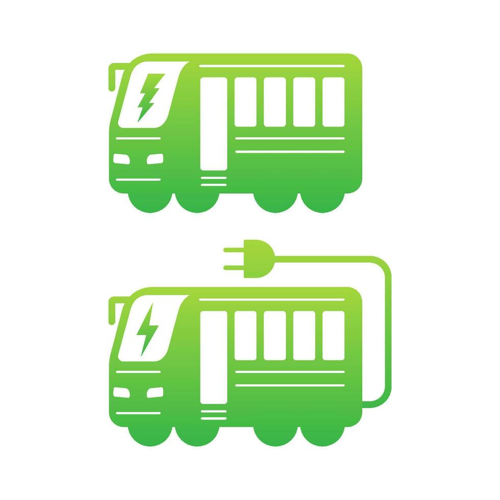 Vektor Symbole von elektrisch Züge, einer mit ein Blitz Bolzen und das andere mit ein Leistung Stecker, Darstellen nachhaltig Transport