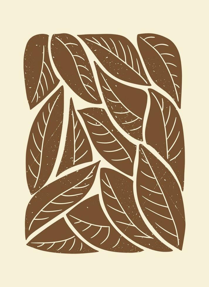 grunge abstrakt svartvit affisch med löv. platt vektor botanisk illustration med repig textur. idealisk för Skriv ut, affischer, baner, omslag