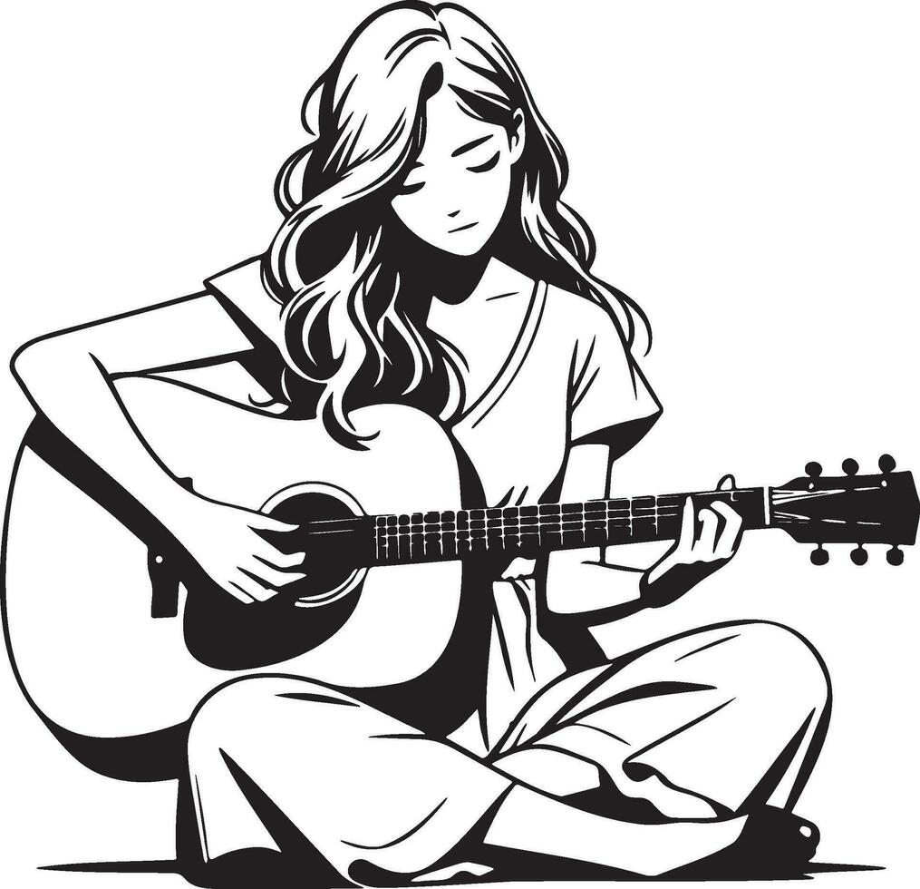 kvinna gitarrist spelare illustration. vektor