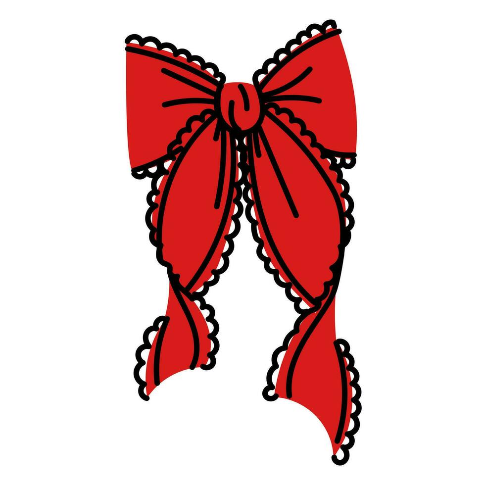 röd rosett, slips, gåva rosett, hårnål. vektor illustration, ritad för hand. enskild färgrik design element. bröllop firande, Semester, fest dekoration, gåva, gåva begrepp. röd svart vit färger