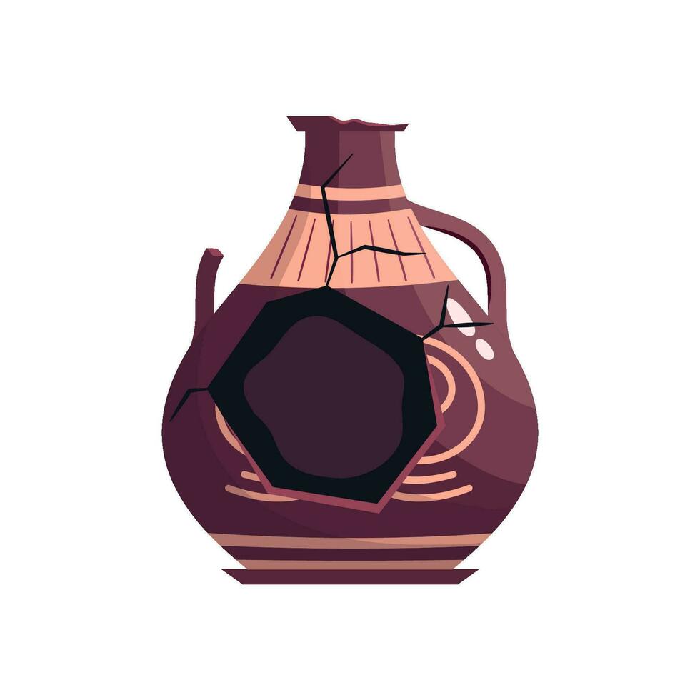 griechisch gebrochen Vase uralt Krug isoliert. Keramik gebrochen Vase mit griechisch Symbol. Karikatur Vektor Illustration. Keramik Krug Steingut Antiquität Design.