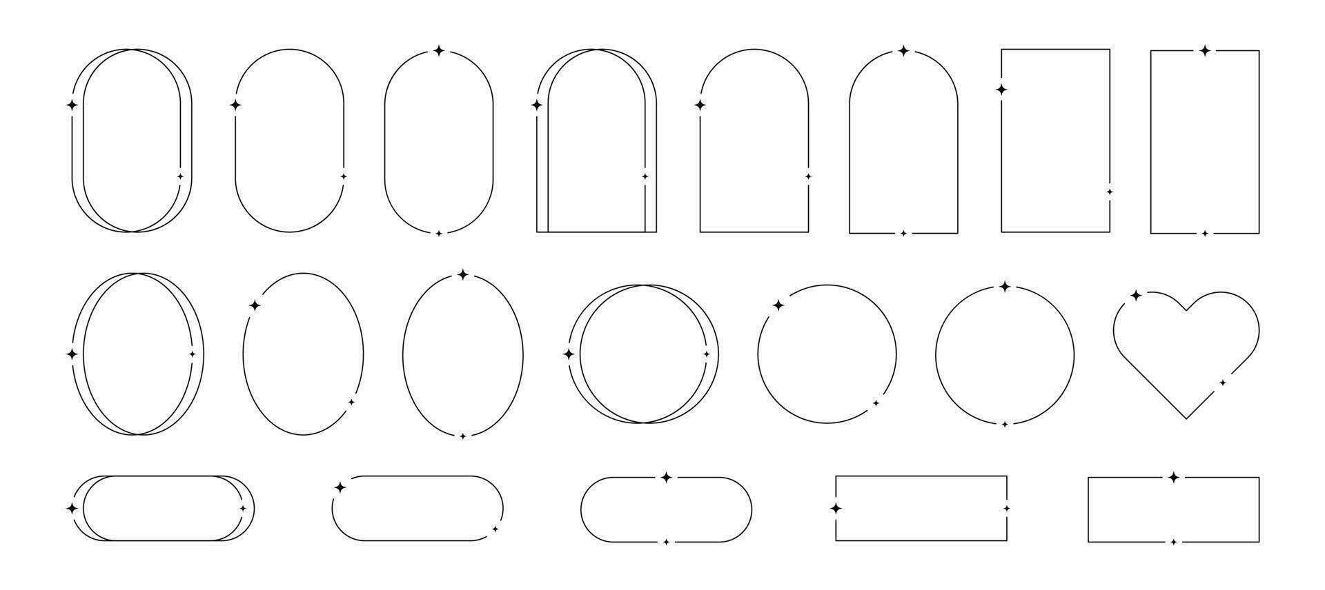 ästhetisch Frames Pack von y2k Elemente. minimalistisch linear Vorlagen zum Poster, Beiträge und Geschichten. Grenzen zum Sozial Netzwerke. isoliert Vektor Illustration auf Weiß Hintergrund.