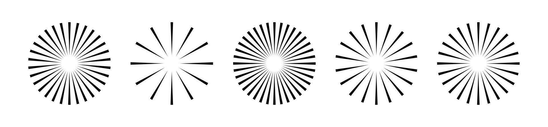 starburst rand runda uppsättning. stråle rader utgå från de Centrum av de cirkel. packa av geometrisk element. isolerat vektor illustration på vit bakgrund.