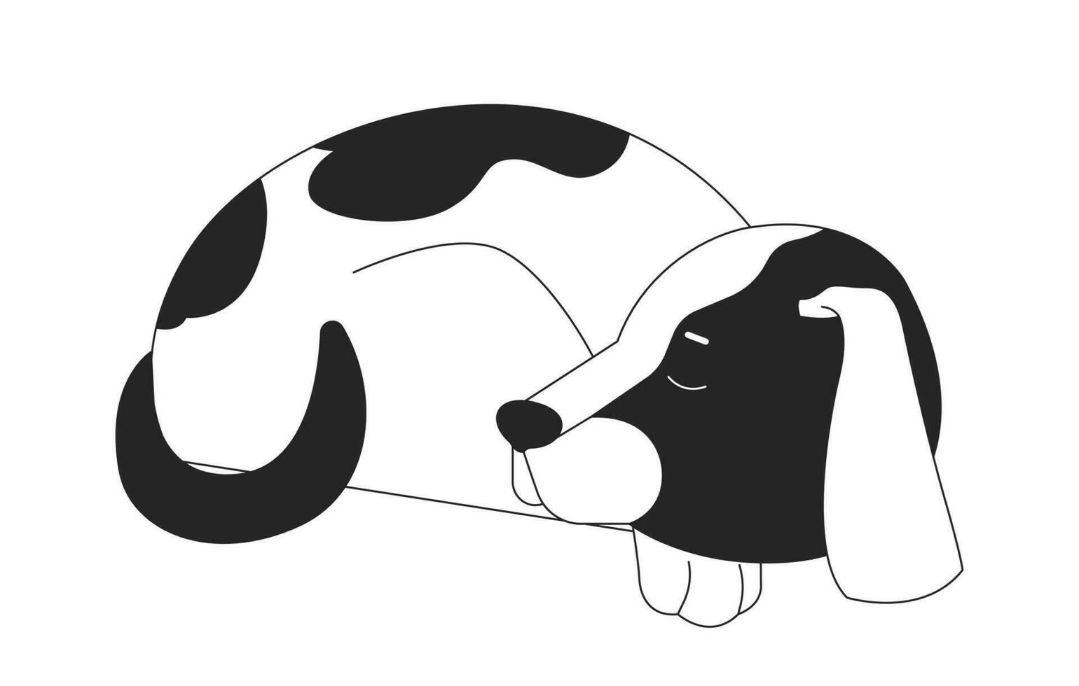 Schlafen Hund Beagle zusammengerollt oben schwarz und Weiß 2d Linie Karikatur Charakter. schläfrig Welpe. Single Tier Haustier isoliert Vektor Gliederung Tier. Begleiter Haustier Stammbaum monochromatisch eben Stelle Illustration